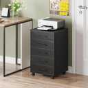HOOBRO 5-Drawer File Cabinet, Office Cabinet with Drawers, Wooden Storage Cabinet with Wheels for Makeup, Home Office, Study, Easy Assembly, Black BK05WJ01