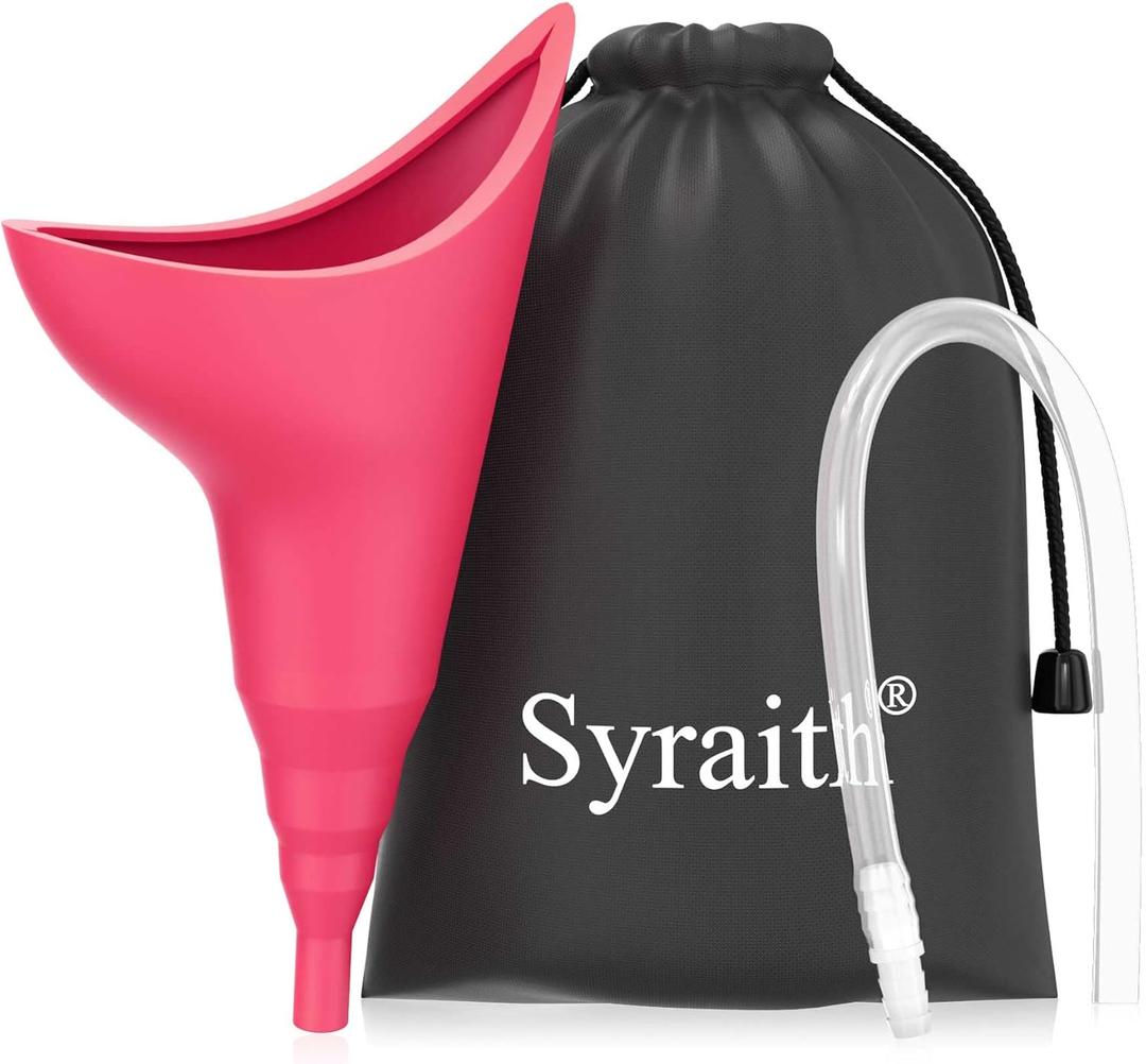Female Urinal Women Portable Urination Device Pee Funnel She Standing Up Reusable Silicone Cup Emergency Toilet Comes with an Extension Pipe an Waterproof Bag (Jujube red)
