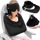 3-in-1 Airplane Sleep Support System - Integrated Plane Sleeping Accessories with Memory Foam Long Haul Flight Pillow, Adjustable Travel Eye Mask, and Blanket-Like Body Sling - Fits in Carry On
