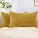 decorUhome Chenille Mineral Yellow Throw Pillow Covers 12x20 Inch Set of 2, Decorative Soft Couch Pillow Covers Solid Dyed Accent Farmhouse Neutral Rectangle Pillow Cases for Sofa Mineral Yellow, 20" x 12" (Pack of 2)