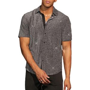 Verdusa Men's Glitter Button Down Shirt Short Sleeve Tops (Large)