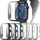 6-Pack Case Compatible with Apple Watch Series SE 6 5 4 44mm with Tempered Glass Screen Protector, Full Coverage Hard PC Protective Face Cover Bumper for iWatch 44 mm (Black/Transparent/Silver/Green/Starlight/Blue)