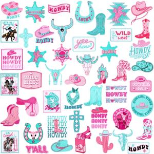 Tigeen 48 Pcs Western Trucker Iron on Patches Funny Cowboy Cowgirl Social Club Embroidered Hats Patch for Clothes Jeans Pants Backpack Sew on Applique DIY Accessory