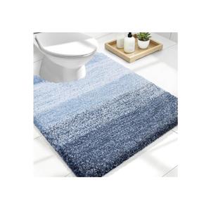 OLANLY Luxury Toilet Rugs U-Shaped 24x20, Extra Soft and Absorbent Microfiber Bathroom Rugs, Non-Slip Plush Shaggy Bath Mat, Machine Wash Dry, Contour Bathroom Mats for Toilet Base, Blue