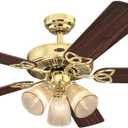 Westinghouse 7233800 Vintage Indoor Ceiling Fan with Light, 52 Inch, Polished Brass