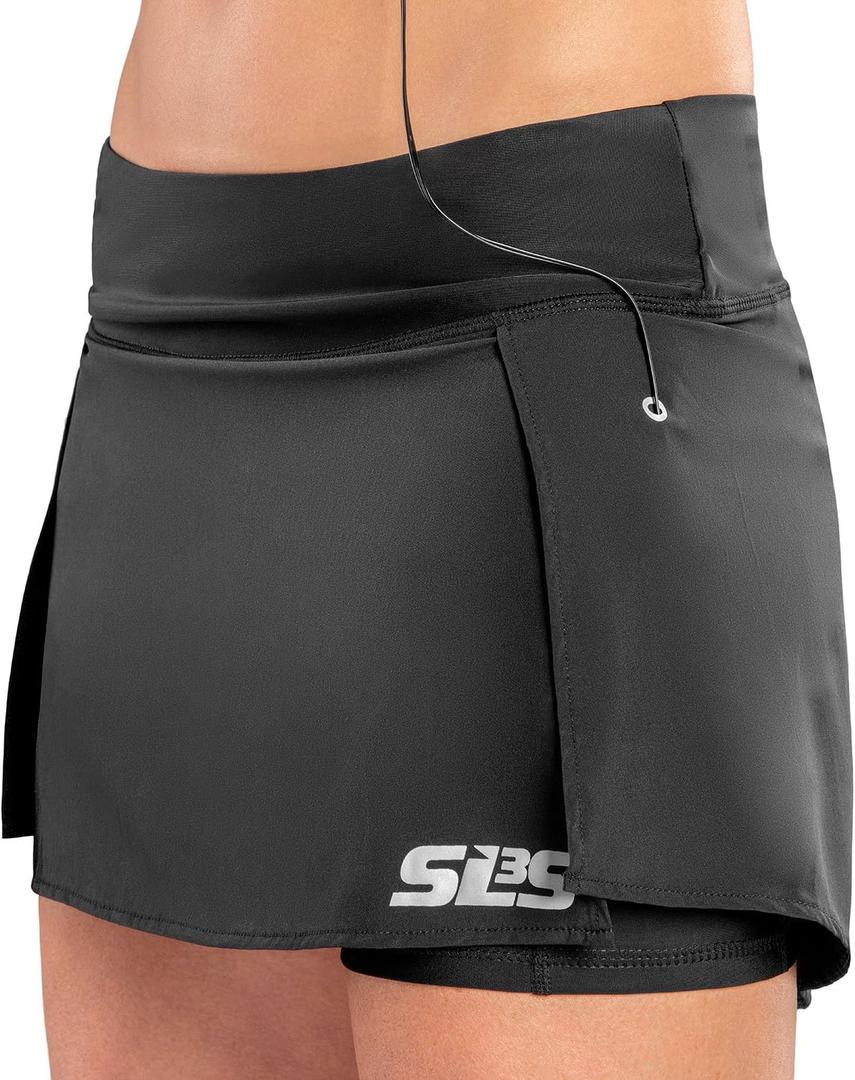 SLS3 Athletic Skirt Shorts for Women, Lightweight Mini Tennis Skort with Pockets (XL, Jet Black)