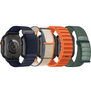 4 Pack Compatible with Apple Watch Ultra 3/2 Band 49mm 46mm 45mm 44mm 42mm Men Women,Breathable Trail Loop+Alpine Loop+Ocean+Nylon Sport Loop Band for iWatch Series 11/10/9/8/7/6/SE/5/4/3,Ultra 3 2 1 (Navy Blue/Orange Beige/Orange/Lake Green Black)