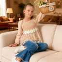 XUANHAO Toddler Girls Clothes Puff Sleeve Smocked Shirt Flare Jeans Pant Outfits for Girl Bell Bottom Kids Girls Clothing Set