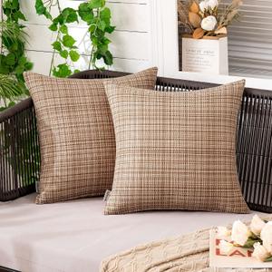 MIULEE Outdoor Waterproof Throw Pillow Covers Decorative Farmhouse Water Resistant Cushion Covers for Tent Patio Garden Couch Sofa Pack of 2, 24x24 Inch Beige
