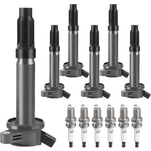 Ignition Coil Packs and Spark Plugs fit for 3.0 V6 2009 2010 2011 2012 Ford Escape, 2006 2007 2008 2009 Ford Fusion, Mercury Mariner Milan, Lincoln Zephyr 3.0L, UF486, Set of 6