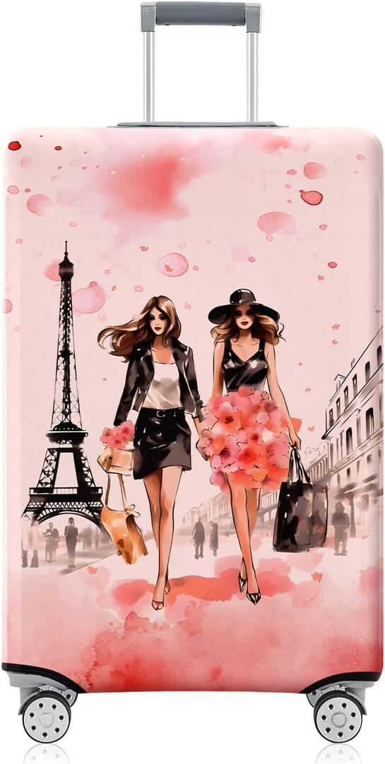Eiffel Tower Luggage Cover Fashion Girl Washable Elastic Streets of Paris Travel Suitcase Cover Anti-scratch Suitcase cover Fits 29-32 Inch Luggage Cover