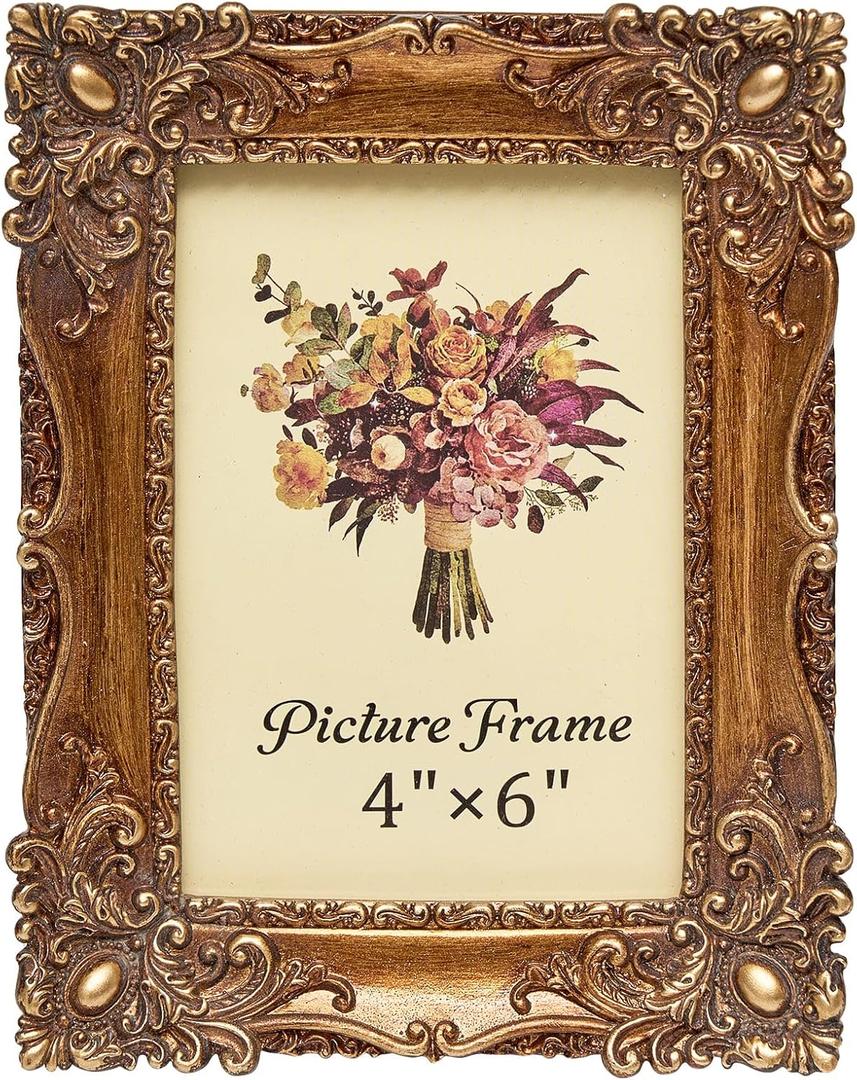 Vintage Picture Frame 4x6 Inch, Antique Ornate Photo Frames with Glass Front, Retro Carving, Tabletop & Wall Hanging, Photo Gallery, Gift Ideas, Gold