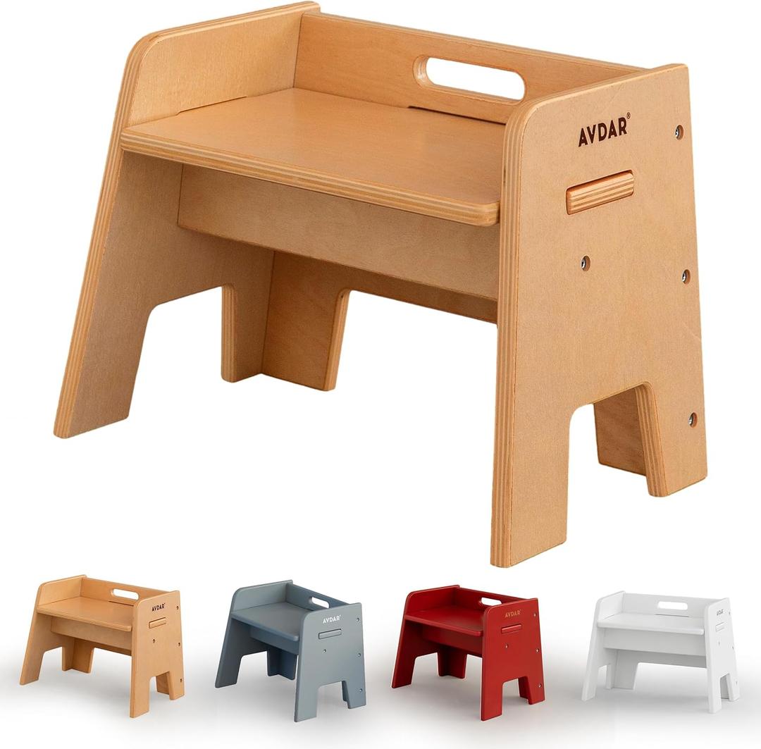 Wooden Step Stool for Kids, 14 One Step Stool for Toddlers, Heavy Duty Non-tip Non-Slip for Bedroom/Kitchen