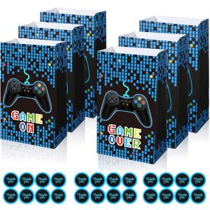 24 Pack Gamer Party Favor Bags Video Game Supplies Theme Candy Goodie Bag Game on Party Bags with Stickers for Kids Birthday Decorations, 8.66 x 5.12 x 3.15 Inches