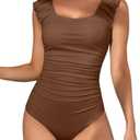 Eomenie Womens One Piece Swimsuits Puffy Sleeves Tummy Control Bathing Suit Twist Back Swimwear M