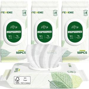 Unscented Dog Wipes & Cat Wipes (4x50 Packs) | Hypoallergenic, pH Balanced for Paws, Body, Eyes & Ears Grooming |All-Natural Plant Fiber Wipes with Aloe & Vitamin E | Pearl Texture