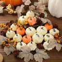 Geelin 34 Pcs Thanksgiving Assorted Artificial Pumpkins Set Fall Mini Fake Pumpkins with Maple Leaves Pinecones Berries Autumn Harvest Decoration for Thanksgiving Bowl Filler Table Centerpiece Decor