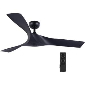 VONLUCE Ceiling Fan No Light, 52" Mid Century Ceiling Fans and Remote Control, 6 Speeds Noiseless DC Motor, 3 ABS Blades, Industrial Indoor Ceiling Fan for Kitchen Bedroom Living Room Farmhouse, Black