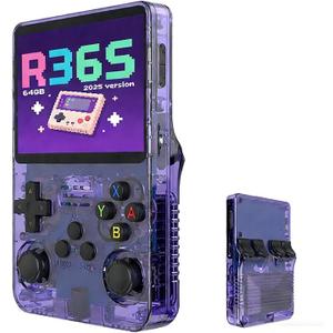 Retro Game Console R36S Handheld Game Console with 64GB Preloaded Games, Save/Load Function, 3.5" HD IPS Screen, Portable Emulator Console for Family, Adults & Nostalgic Players (Purple R36s 3.5")