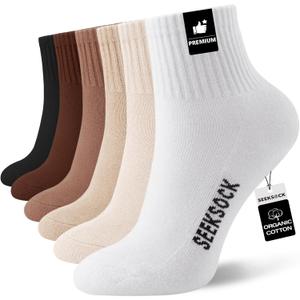 6 Pairs Ankle Socks for Women, Quarter Running Athletic Cushioned Cotton Mini Crew Socks, Coffee