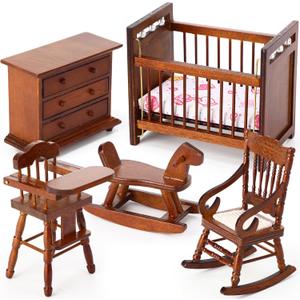 Silipull 5 Pcs 1: 12 Scale Wooden Dollhouse Furniture Set Miniature Wood Bedroom Furniture Wooden Dollhouse Accessories Encourage Creative and Imaginative Play for Kid Miniature Bathroom (Wood Color)