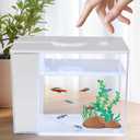 Mini Fish Tank Betta Aquarium Starter Kits Multifunctional Desktop LED Aquarium with Switch Button White, 1 Gallon