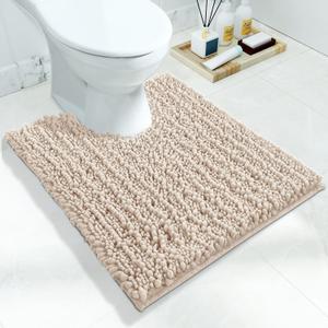 Yimobra Toilet Rugs U Shaped 24x20, Soft Comfortable Absorbent Chenille Toilet Mat for Bathroom Floor, Non-Slip Contour Bathroom Rugs for Toilet, Dry Quickly Machine Washable, Beige (24" x 20")