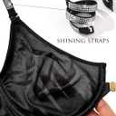 Wingslove Women's Front Closure Bra Sexy Sheer Mesh Satin Bra Plunge Unlined Underwire with Removable Shining Straps (Black), 36D