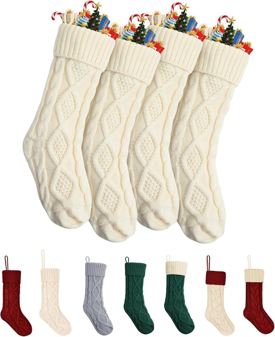 Mr. Pen- Christmas Stockings, 4 Pack, 18" Cream Stockings Christmas, Stockings for Christmas, Stocking Christmas, Cream Knit Stockings Christmas Stocking, Cream Christmas Stockings