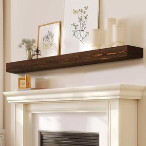 Fireplace Mantel Handmade, 3'' Thick Wall Decor Long Floating Shelf, 60inch Rustic Wood Shelf with Invisible Brackets, Brown