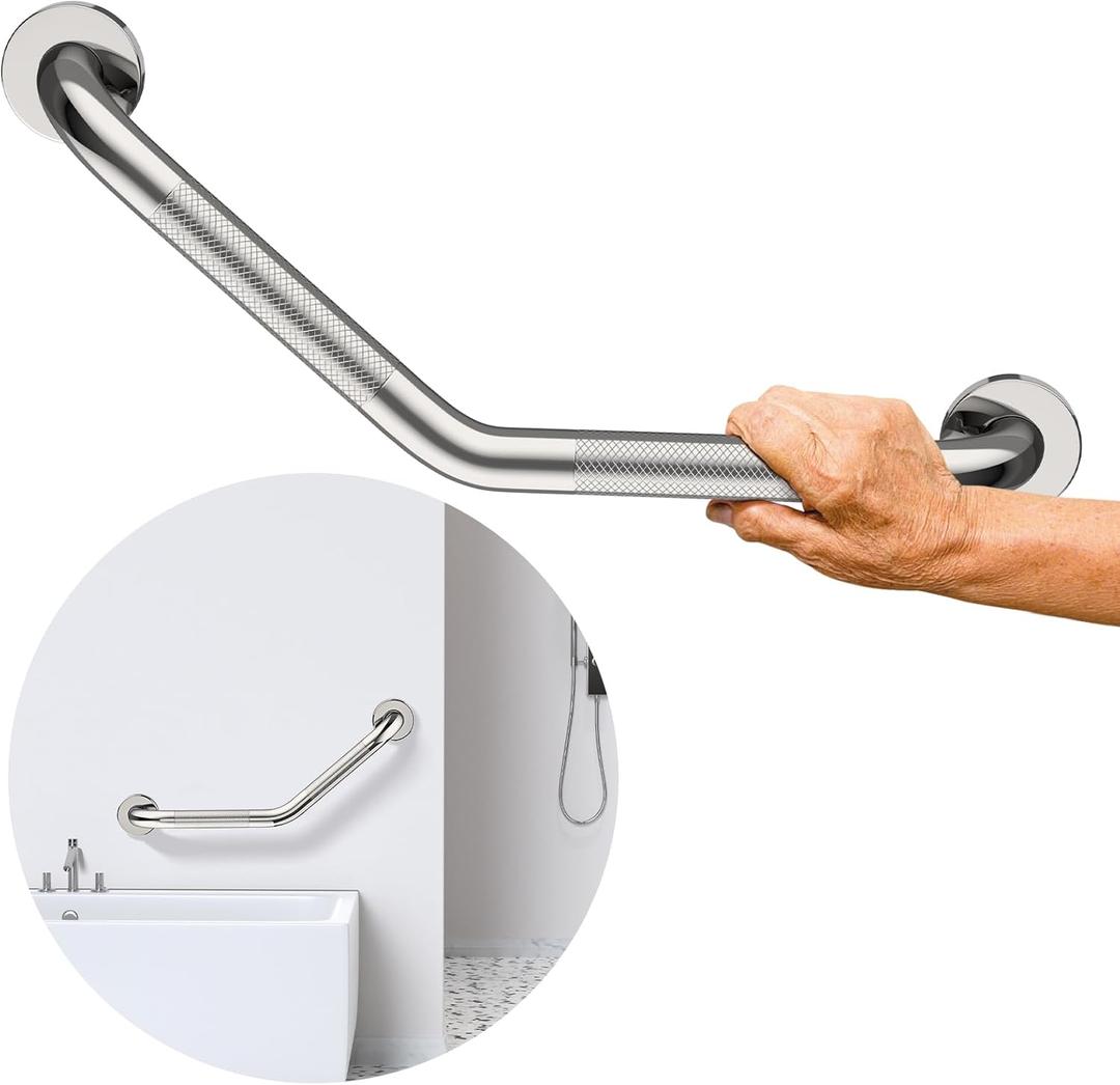 20 Inch Angled Grab Bar 4 Pack, YuanDe Polished Chrome Bathroom Grab Bar Handle w/Anti-Slip Knurled Grip, Stainless Steel Bath Balance Bar, 1.25" Tube Safety Hand Rail Support,Handicap Elderly Senior