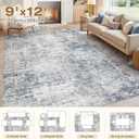 Kakania Abstract 9x12 Area Rugs for Living Room: Washable Rugs Blue Grey | Soft, Non-Slip, Low-Pile, Pet & Kid Friendly - Large Modern Home Decor Carpet for Bedroom/Dining Room/Office/Nursery