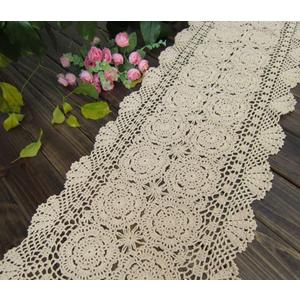 Cotton Handmade Crochet lace Table Runners Rectangular Tablecloth Doilies Doily Table Dresser Scarf Decor, 15x47 inch, Beige