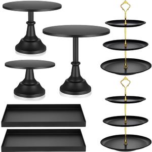 Tioncy 7 Pcs Cake Stand Set Metal Cupcake Holder Dessert Table Display Cupcake Display Plate Serving Platter Dessert Table Stands and Trays Set for Baby Shower Wedding Birthday Xmas Party (Black)