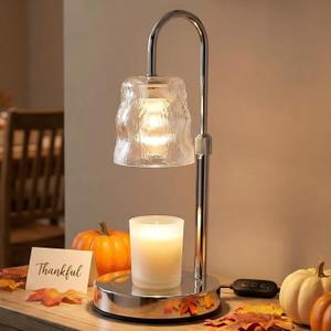 Candle Warmer Lamp with Timer & Dimmable,Candle Lamp Warmer with Ice-cracked Glass Shade,Gifts for Women valentines day, Adjustable Height Wax Warmer Lamp with 2 Bulbs for Jar Candles (Silver)