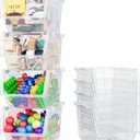 TidyFriend Stackable Storage Bins Open Front Clear, 4 Pack Small Stackable Storage Bins With Wheels, Toy Organizers, Kitchen, and Bathroom Essentials