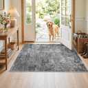 Washable Abstract Entryway Rug 3x4: Indoor Modern Non-Slip Kitchen Rugs Low Pile Stain Resistant Carpet for Entrance Hallway Soft Thin Floor Decor Mat for Bedroom Bathroom(Black/Grey/White, 3X4)