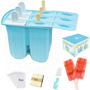 Silicone Popsicle Molds with Sticks Wpunwen 6 Cavity Ice Popsicle MoldsIce Cream Mold with Clean Brush 6 Reusable Sticks 50 Sticks 50 Bags Blue