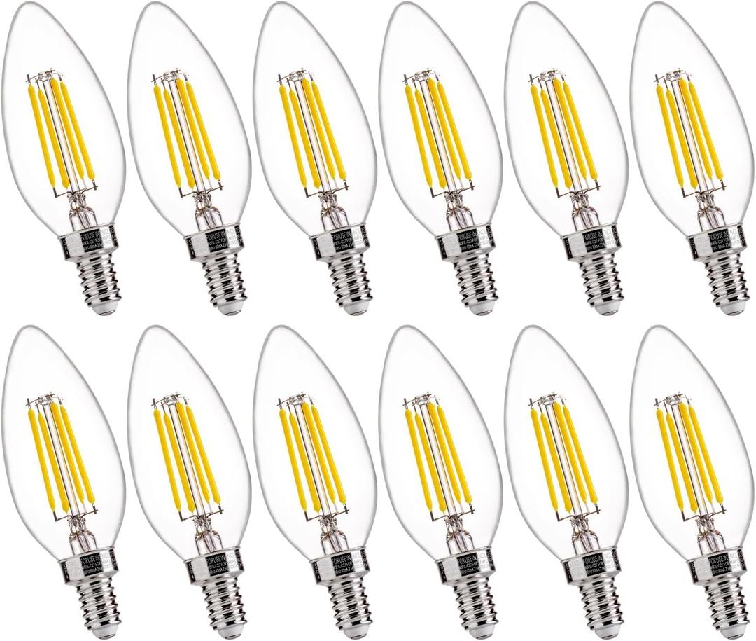 FLSNT 5000K Daylight B10 Dimmable LED E12 Candelabra Bulbs, 40W Equivalent LED Chandelier Light Bulbs, 450LM, Clear Glass Finishing, 12 Pack UL,CA65 Listed.