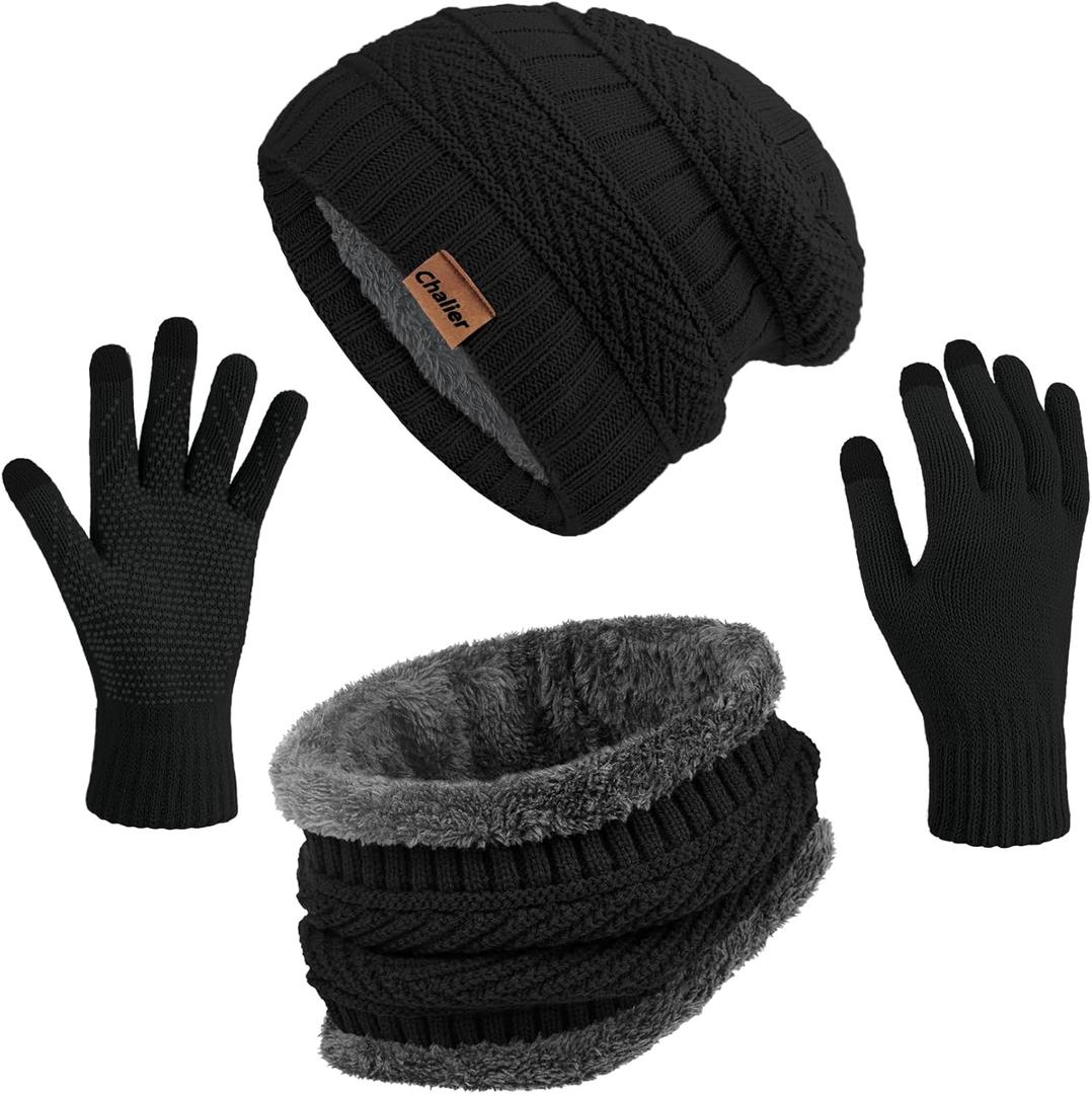 Winter Hats for Women Beanie Hat Warm Thick Knit Skull Cap Hat and Scarf Gloves Sets