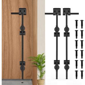24" Cane Bolt Heavy-Duty Drop Rod for Gate, Heavy Duty Gate Latch for Wooden Fence Metal Gates, Vinyl Fence Gate Land Latch, Floor Latch for Fixing Door to The Ground, Black Coating, 2 Pack
