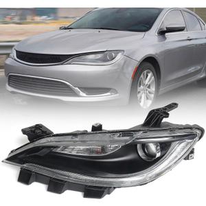 Huray Halogen Headlight for Chrysler 200 2015-2017 w/LED DRL Black Bezel LH
Projector Headlamp OE Style Replacement for CH2502292 68284786AA Left Driver Side