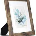 KAIWIN 100% Solid Wood Brown 8x10 Picture Frame 1 Pack - Display Picture 5x7 with Mat, HD Glass Inside, Rustic Wooden Photo Frames for Table Top and Wall Mounting