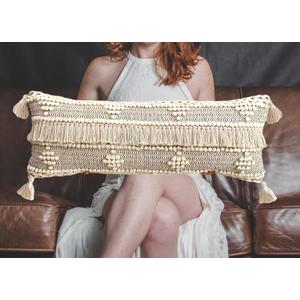 Home Boho Lumbar Throw Pillow Cover 12"X34" Decorative Long Modern Accent Body Lumbar Pillow for Bed, Woven Textured Lumbar Pillowcase for Couch, Cream White