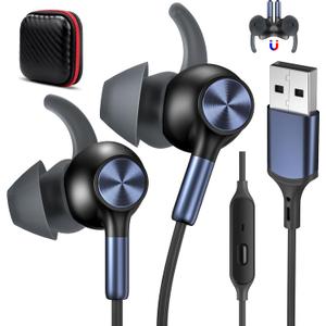 USB Earbuds with Microphone for PC Laptop,Wired USB A Headphones with Mic& Earfins Hook for Computer Office Work,7.5ft Noise Canceling Stereo Computer Headset for Dell/HP/Chromebook Game School,Black