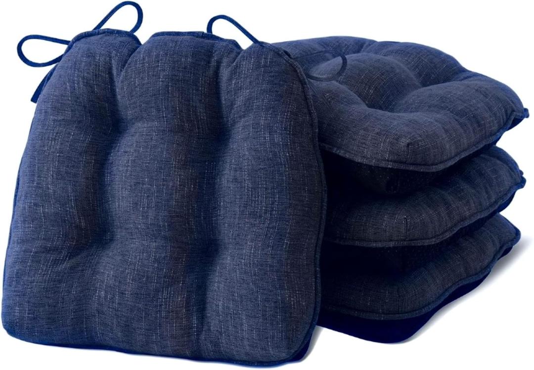 Chair Cushions for Dining Chairs Set of 4, Kitchen Chair Cushions, Chair Pads with Ties and Non Slip Backing, Tufted Memory Foam Seat Cushion 4 Pack, 15.5" x 15.5" x 4", Navy Blue