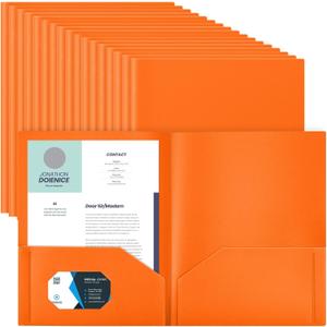 Gueevin 50 Pcs Plastic Pocket Folders,Orange Plastic Folders with Pockets, Letter Size