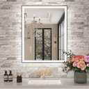 Amorho 28"x 36" LED Bathroom Mirror with Black Frame, Front Light and Backlit(Controlled Separately), Stepless Dimmable, Anti-Fog, Shatter-Proof, 3 Colors, Memory