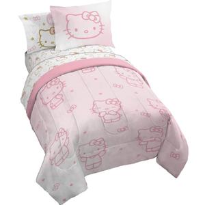 Jay Franco Hello Kitty Full Comforter Set - 7 Piece Bedding Includes Sheet Set & Pillow Covers - Super Soft Pink Bedding