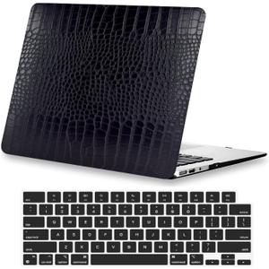 KEROM Compatible with MacBook Pro 14 Inch Case 2025-2021 M5 M4 M3 M2 M1 Chip A3434 A3112 A3185 A3401 A2918 A2992 A2779 A2442, Crocodile Aligator Skin PU Leather Hardshell & Keyboard Cover, Black